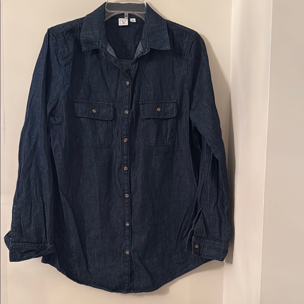 BP Nordstrom Women’s Dark Blue Chambray Denim Button-Up Shirt